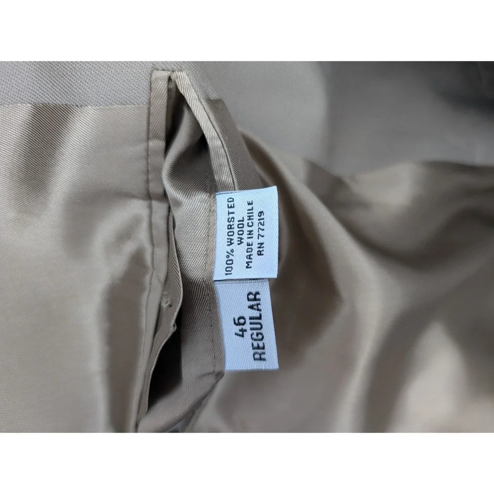 Joseph Feiss Gold Mens Blazer Jacket Sz 46R Solid Beige Wool 2 Button Sport Coat
